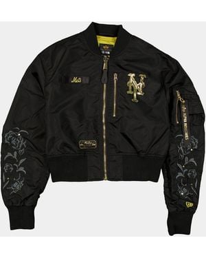 Alpha Industries New York Mets X Alpha X New Era L-2b Cropped Bomber Jacket Womens - Black