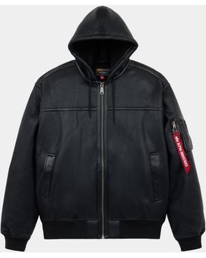 Alpha Industries Ma-1 Hooded Faux Leather Bomber Jacket - Blue