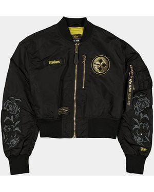 KTZ Pittsburgh Steelers X Alpha X L-2b Cropped Bomber Jacket Womens - Black