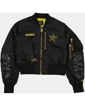Alpha Industries Dallas Cowboys X Alpha X New Era L-2b Cropped Bomber Jacket Womens - Black