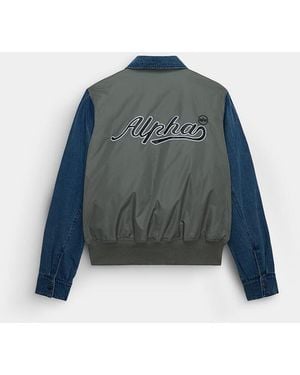 Alpha Industries Denim Relaxed Mixed Media Flight Jacket - Blue