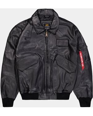 Alpha Industries Cwu 45/p Leather Bomber Jacket (heritage) - Black