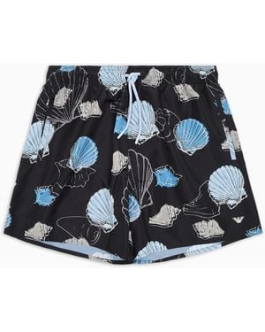 Emporio Armani Nautical Print 4" Swim Trunk - Blue