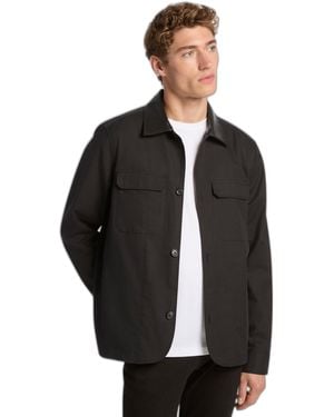 Michael Kors Leather Collar Twill Shirt Jacket - Black