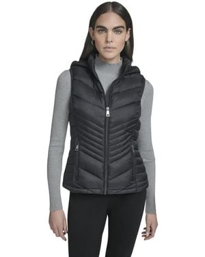 Calvin Klein Lightweight Hooded Puffer Vest – Quilted Stretch Winter Outerwear With Zipper - Black