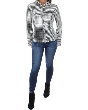 Anne Klein Long Sleeve Striped Button Down Shirt - Gray