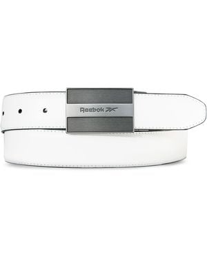 Reebok Men's Reversible Golf Belt | Reversible | Leather Tabs | Matte Gunmetal Buckle | Engraved Logo | White & Gray - Medium - Metallic