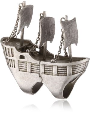 Noir Jewelry "pirates Of The Caribbean" Full Finger Pirate Ship Statement Ring - Gray