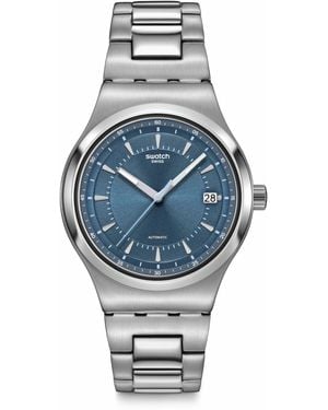 Swatch Casual Watch Blue Stainless Steel Automatic Shimmer At Dusk - Gray