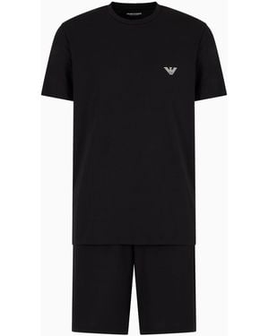 Emporio Armani Mega Logo Soft Cotton Pajama Short And Tee Set - Black