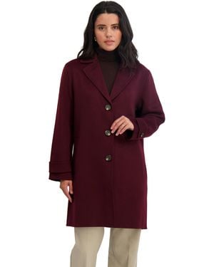 Tahari Relax Fit Double-faced Soft Wool Topper Coat With Front Buttons. 36" Length - Red