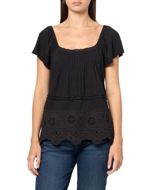 Lucky Brand Pintuck Flutter Sleeve Tee - Black