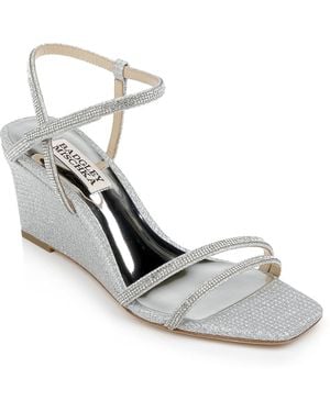 Badgley Mischka Unity Sandals Rhinestone Wedge Heel Zpo2426 - White