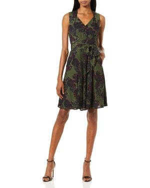 Tahari By Arthur S. Levine Sleeveless Printed A-line Dress - Black