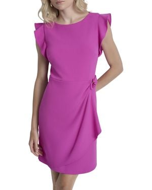DKNY Flutter Sleeve Faux Wrap Dress With Hardware - Purple