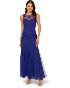 Adrianna Papell Studio Bead Mesh Long Dress - Blue