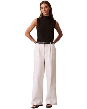 Calvin Klein Textured Knit Mock Neck Top Black