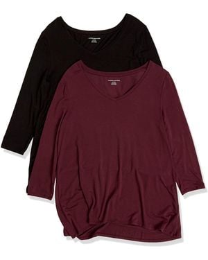 Amazon Essentials 3/4 Sleeve V-neck Swing T-shirt - Red