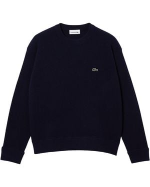Lacoste Relaxed Fit Carded Wool Moss Stitch Sweater - Blue