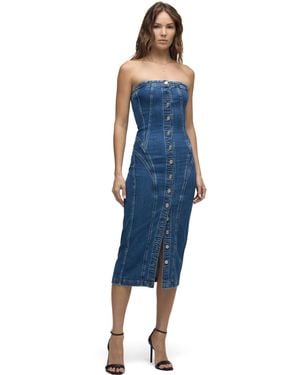 Hudson Jeans Strapless Seamed Midi Dress - Blue
