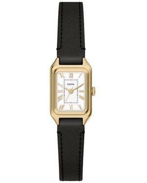 Fossil Raquel Mini Three-hand Black Leather Watch - Metallic