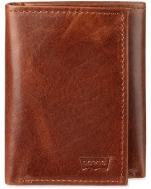 Levi's Trifold Wallet-sleek And Slim Includes Id Window And Credit Card Holder - Brown