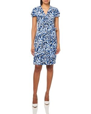 Anne Klein Flutter Faux Wrap Dress - Blue