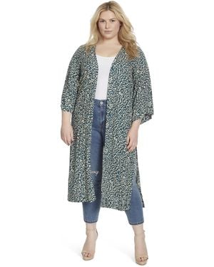 Jessica Simpson Blakely 3/4 Sleeve Open Front Wispy Kimono With Side Slits Plus Size - Blue