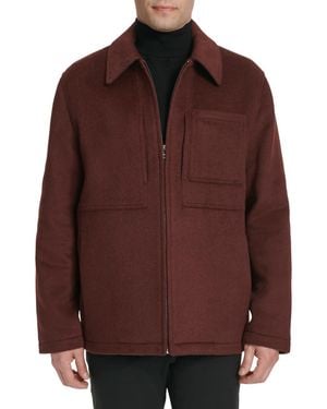 Cole Haan Wool Zip Front Shirt Collar Jacket - Brown