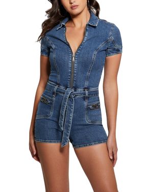 Guess S Eco Short Sleeve Deana Denim Romper - Blue
