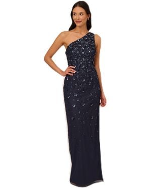 Adrianna Papell One Shoulder Bead Long Dress - Blue
