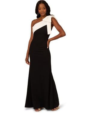 Adrianna Papell Color Block Crepe Bow Gown - Black