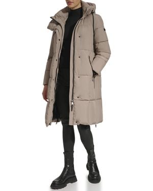 DKNY Hooded Long Down Alternative Puffer Jacket - Natural