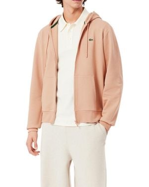 Lacoste Non-brushed Fleece Half Zip Hoodie - Natural