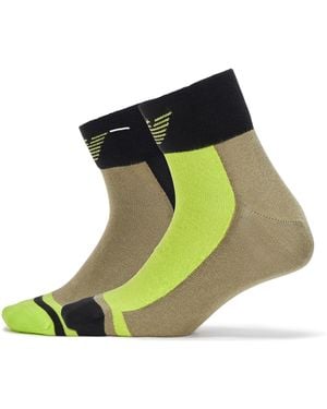 Emporio Armani 2 Pack Colored Blocked Ankle Socks - Green