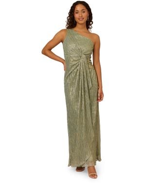 Adrianna Papell Stardust Pleated Draped Gown - Green