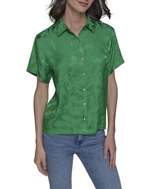 Karl Lagerfeld Paris Short Sleeve Whimsy Loose Fun Blouse - Green