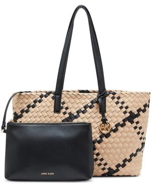 Anne Klein Woven Tote With Pouch - Black