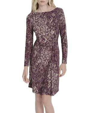 DKNY Long Sleeve Jewel Neck Twist Front Detail Mini Dress - Purple