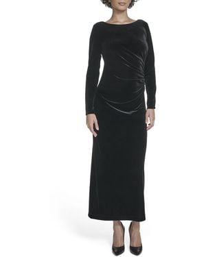 Calvin Klein Long Sleeve Round Neck Velvet Straight Maxi Dress - Black