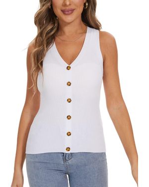 Beautiful Nomad Sweater Vest Sleeveless Pullover Tank Rib Shirts Casual Solid Knitted Tops - White