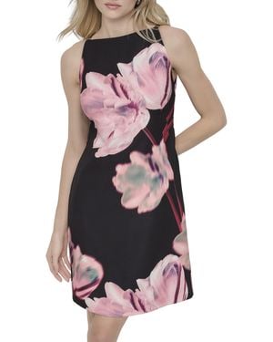 DKNY Petite Sleeveless Square Neck Mini Dress With Metal Hardware On Straps - Pink