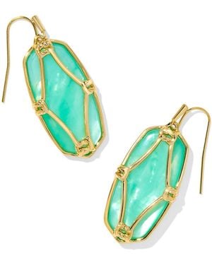 Kendra Scott S Elle Lattice Frame Drop Earrings Gold Light Green Mother Of Pearl One Size One Size - Blue