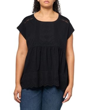 Lucky Brand Embroidered Peplum Tee - Black