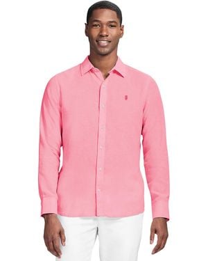 Izod Linen Button Down Short Sleeve Shirt - Pink