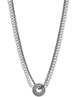 Emporio Armani Silver Stainless Steel And Ip Gun-plating Chain Necklace - Metallic