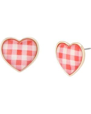 Betsey Johnson Betsey's Backyard Gingham Heart Stud Earrings - Pink