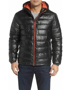 Cole Haan Faux Leather Quilted Puffer Coat - Black