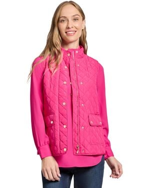 Jones New York Quilted Patch Pocket Vest W/snaps & Zipp - Pink