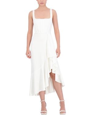 BCBGMAXAZRIA Sleeveless Square Neck Midi Cocktail Dress - White